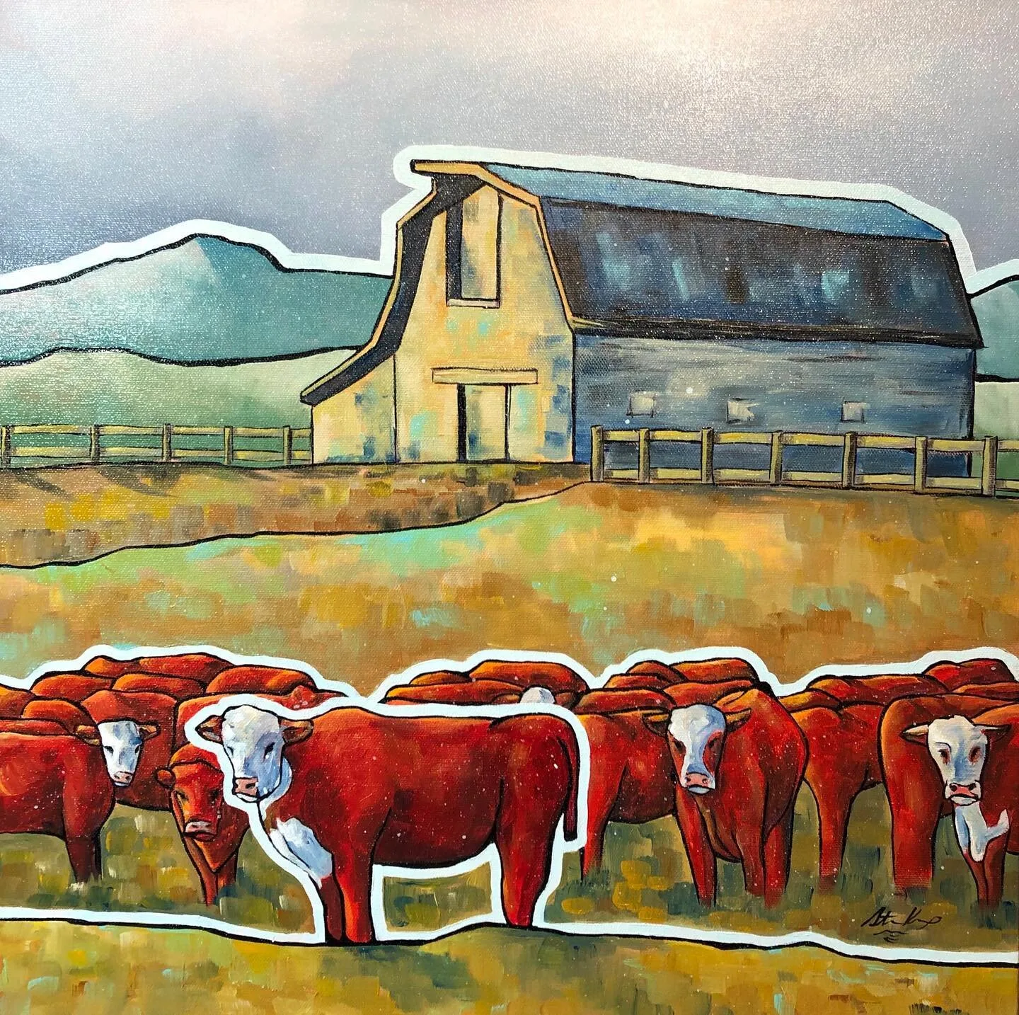 Gathering At the Barn, original painting by Wyoming fine artist Steve Knox