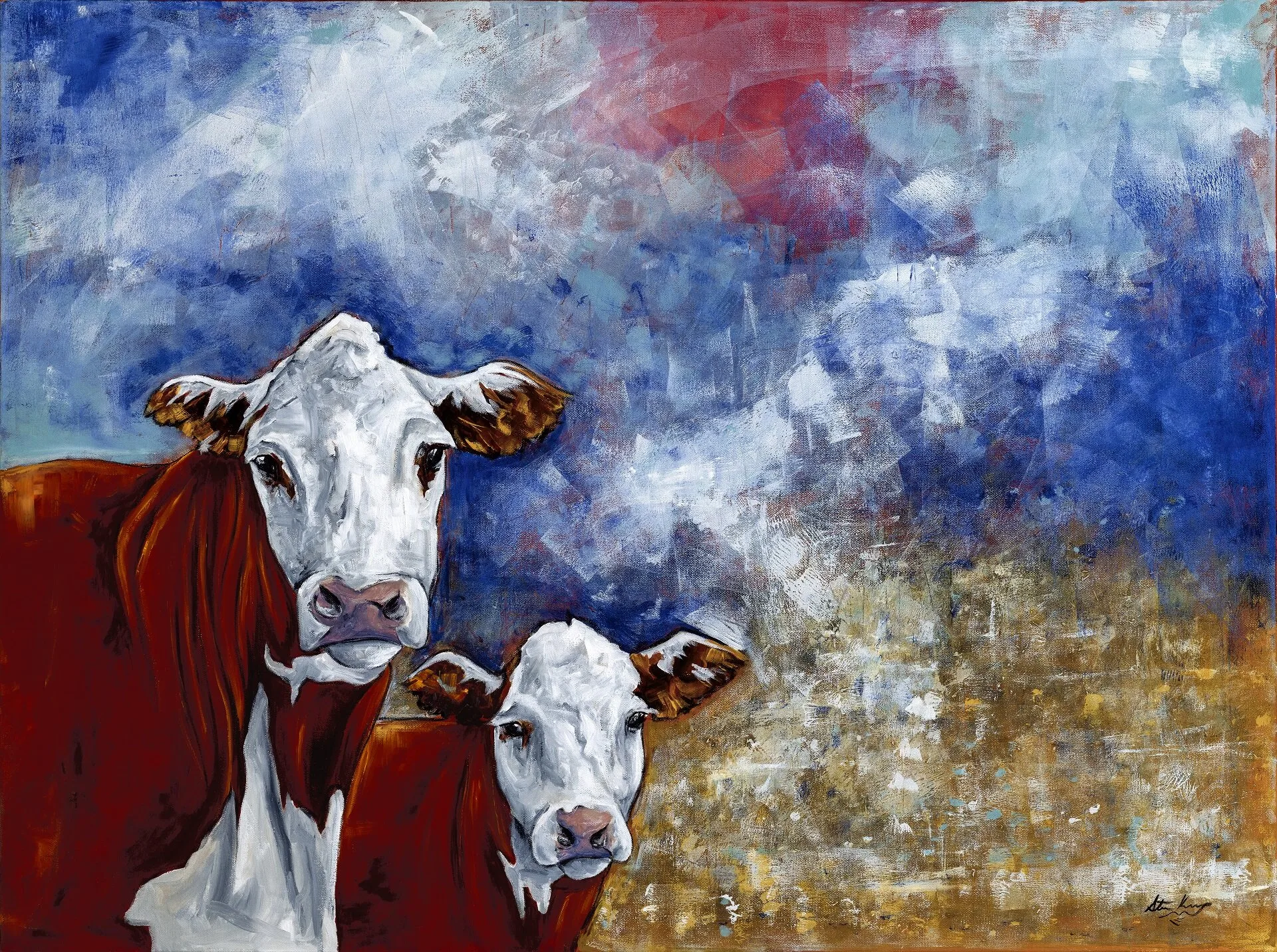 Birthday Cows, original painting by Wyoming fine artist Steve Knox