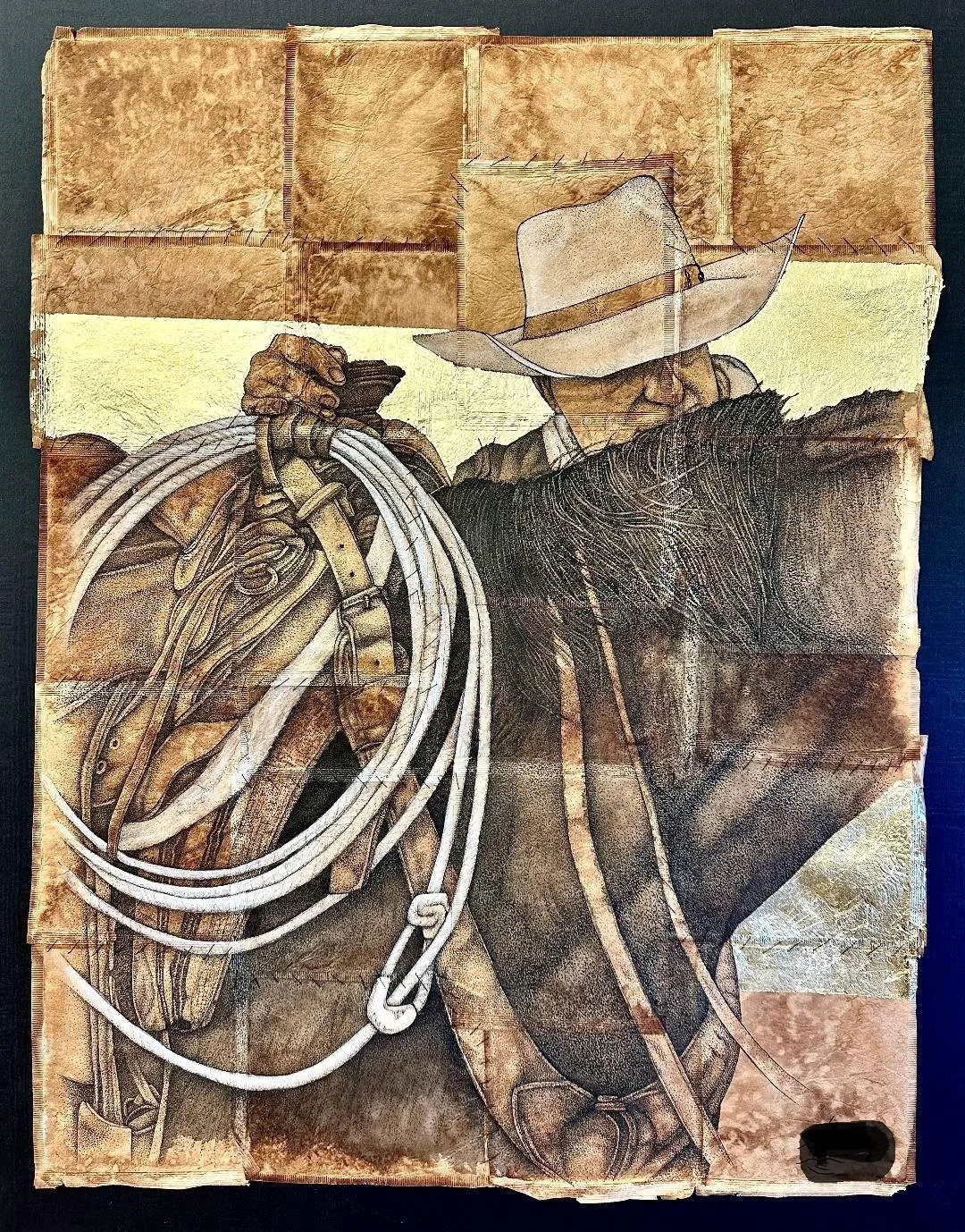 Long Day Done, mixed media on tea bags by Wyoming fine artist Steve Knox