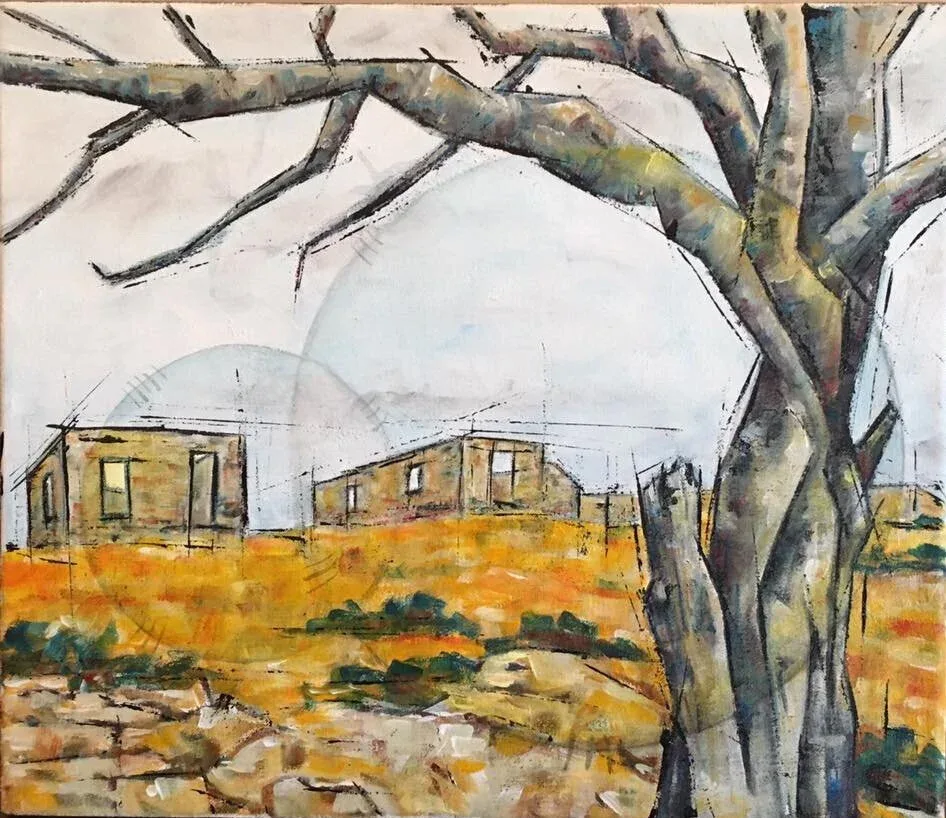 Homestead Under Cottonwoods, original painting by Wyoming fine artist Steve Knox
