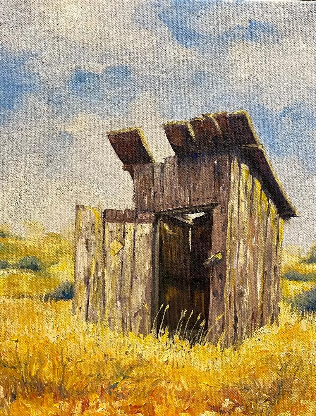 Shitter With A View, original painting by Wyoming fine artist Steve Knox