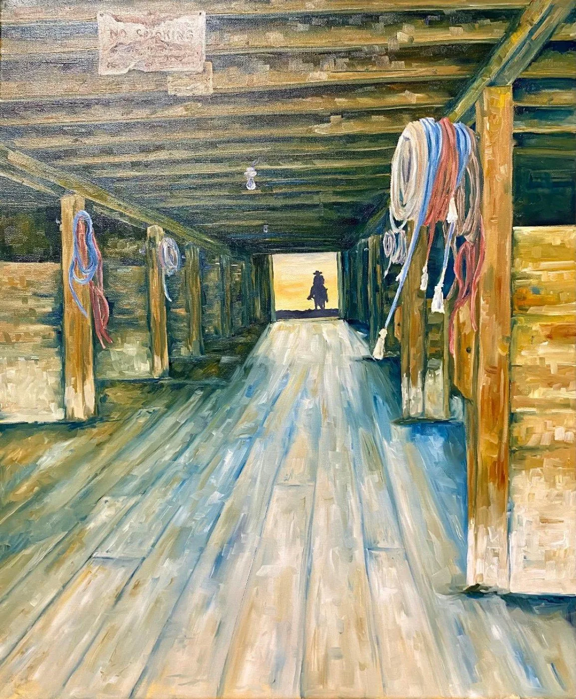 The Long Barn, original painting by Wyoming fine artist Steve Knox