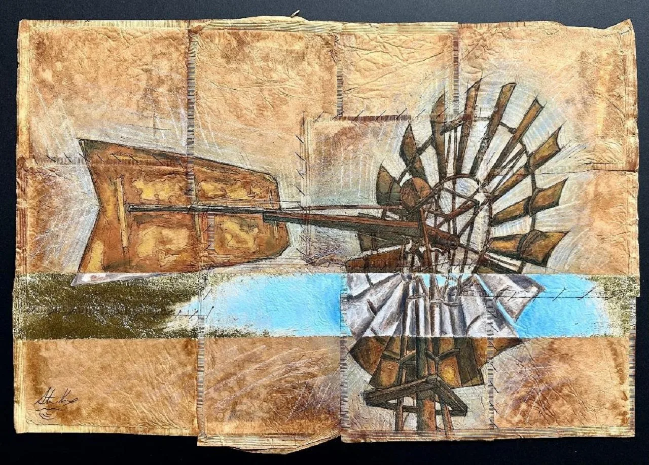 Prairie Gold, mixed media on tea bags by Wyoming fine artist Steve Knox