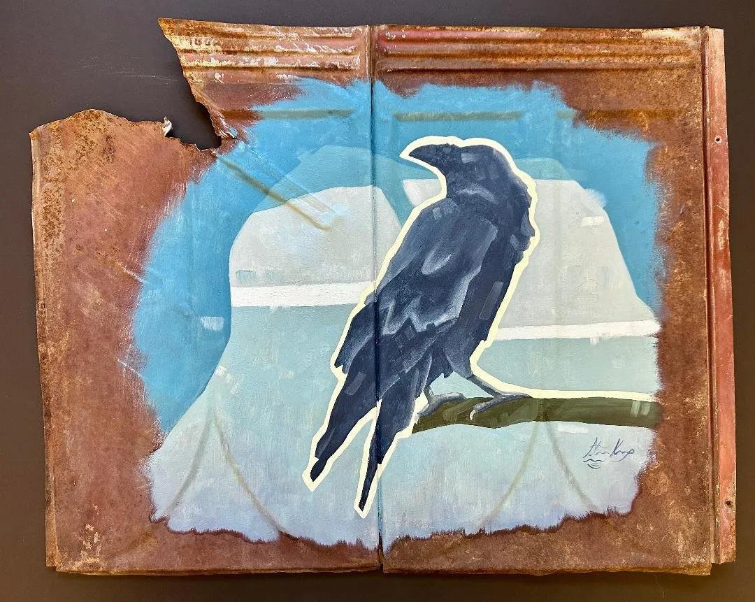 Raven On Tin, original painting by Wyoming fine artist Steve Knox