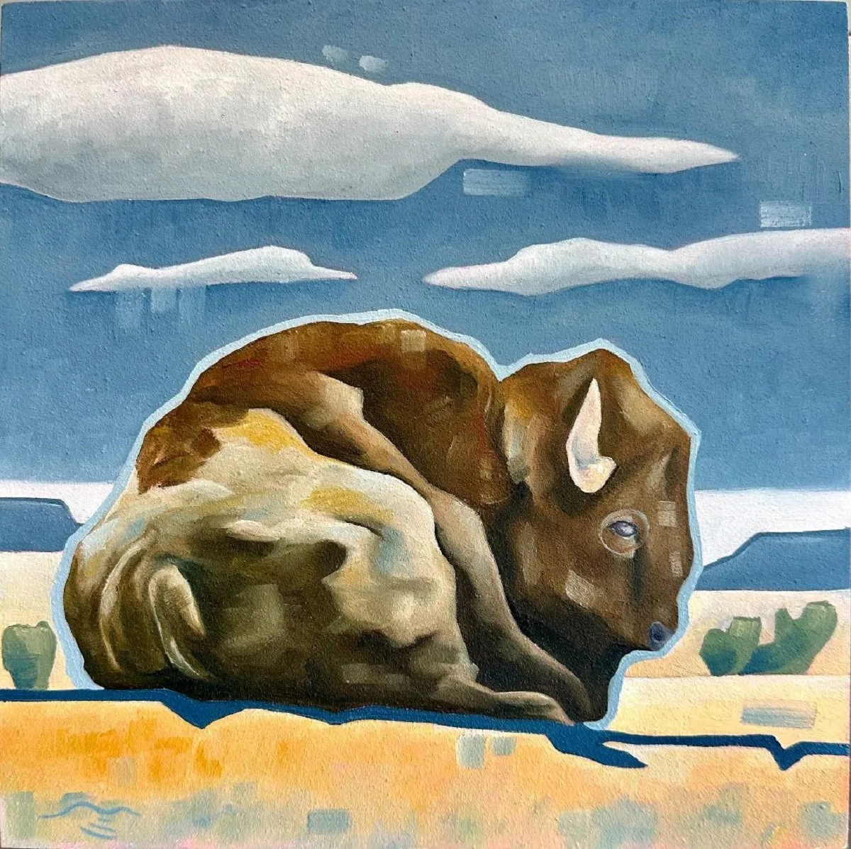 Bison At Rest, original painting by Wyoming fine artist Steve Knox