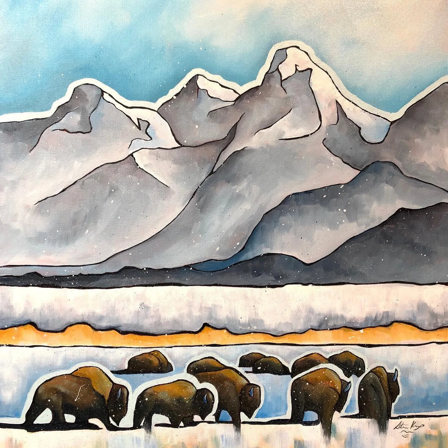 Gathering At the Tetons, original painting by Wyoming fine artist Steve Knox