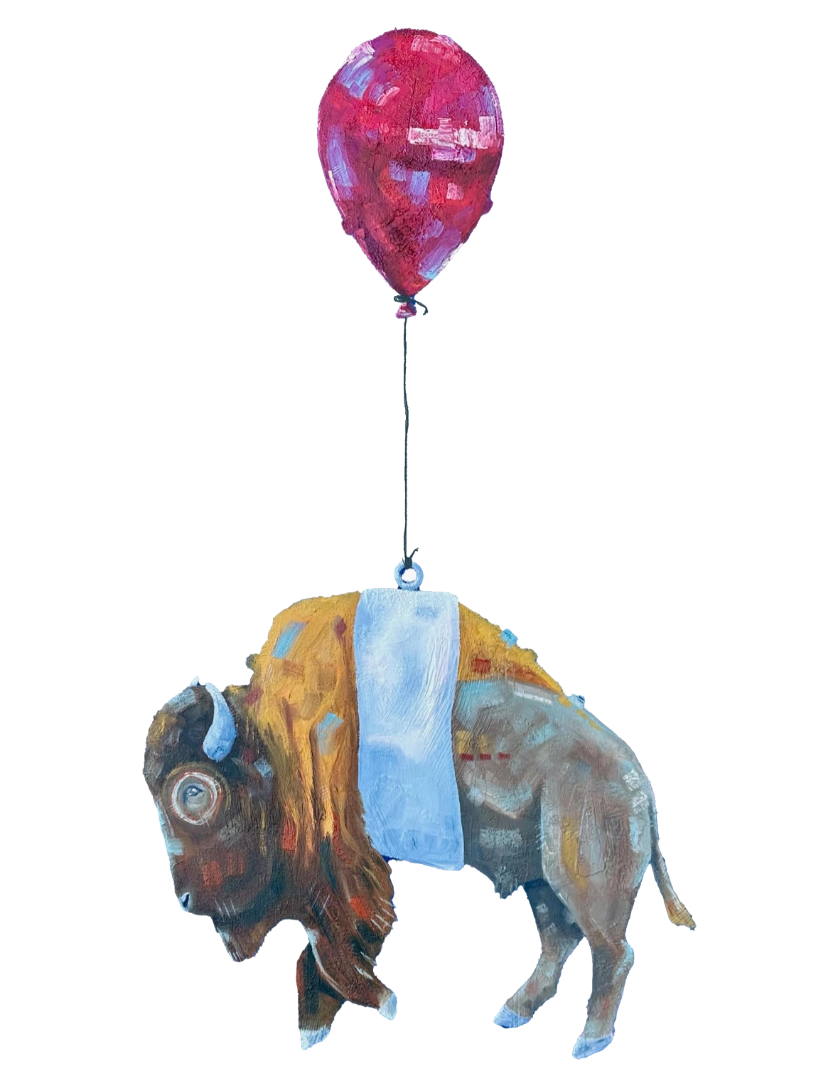 Painted bison with a red balloon, Steve Knox