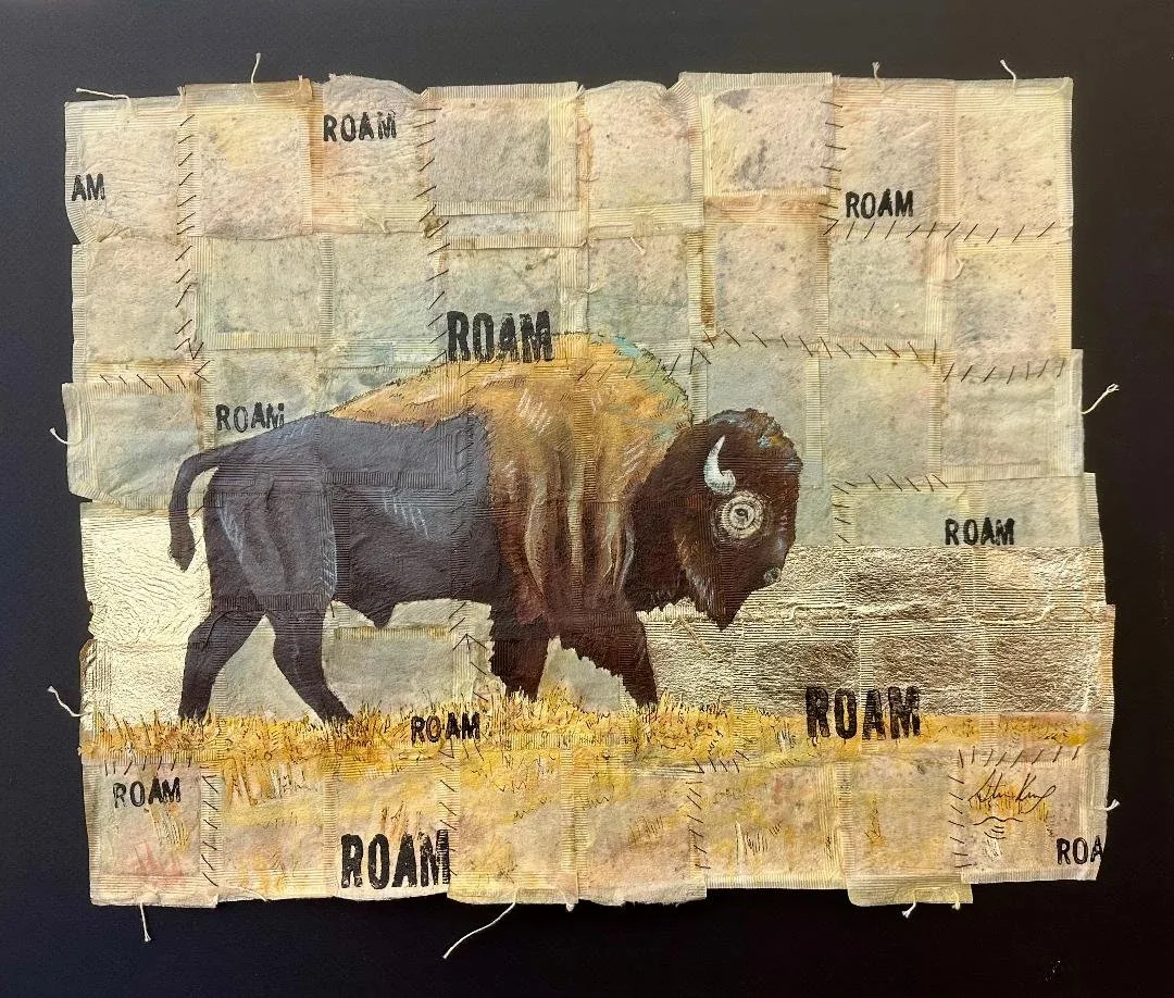 Roam, mixed media on tea bags by Wyoming fine artist Steve Knox